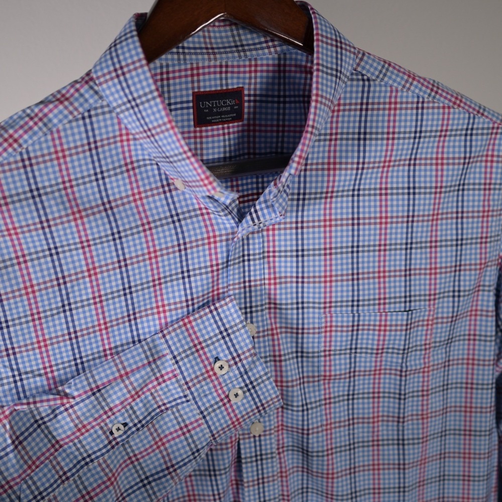 UNTUCKit Scansano Mens XL Blue Pink Plaid Performance 4th of July Patriotic